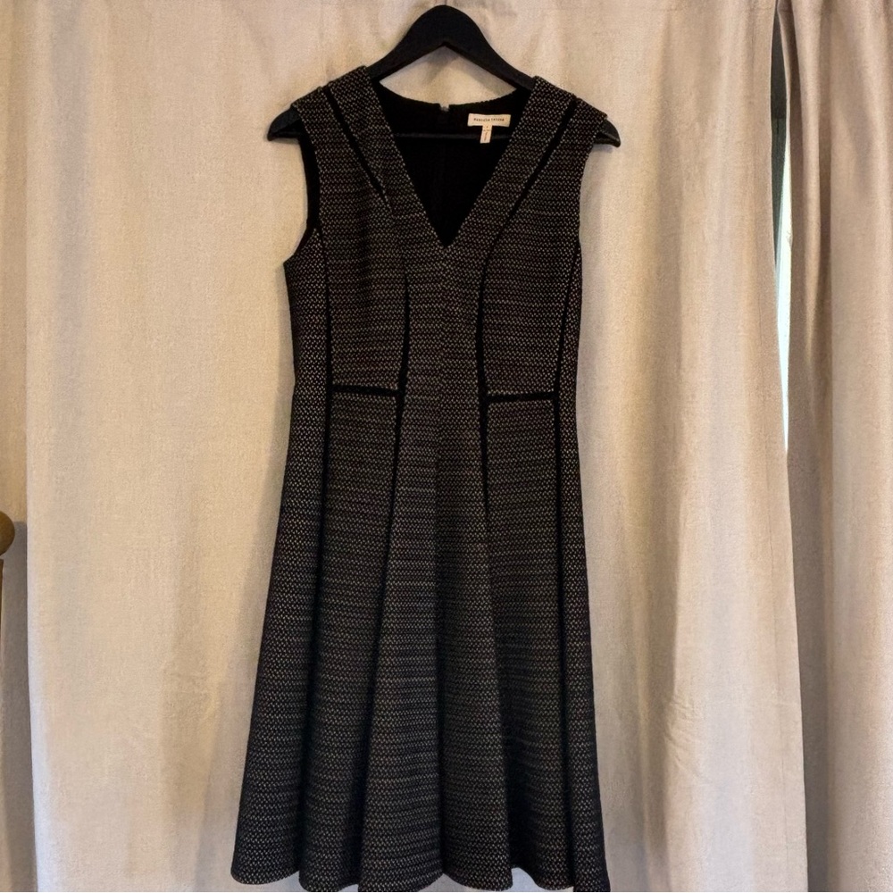 Rebecca Taylor Black Tweed Fit & Flare Dress Size 4 Sleeveless A-Line Career